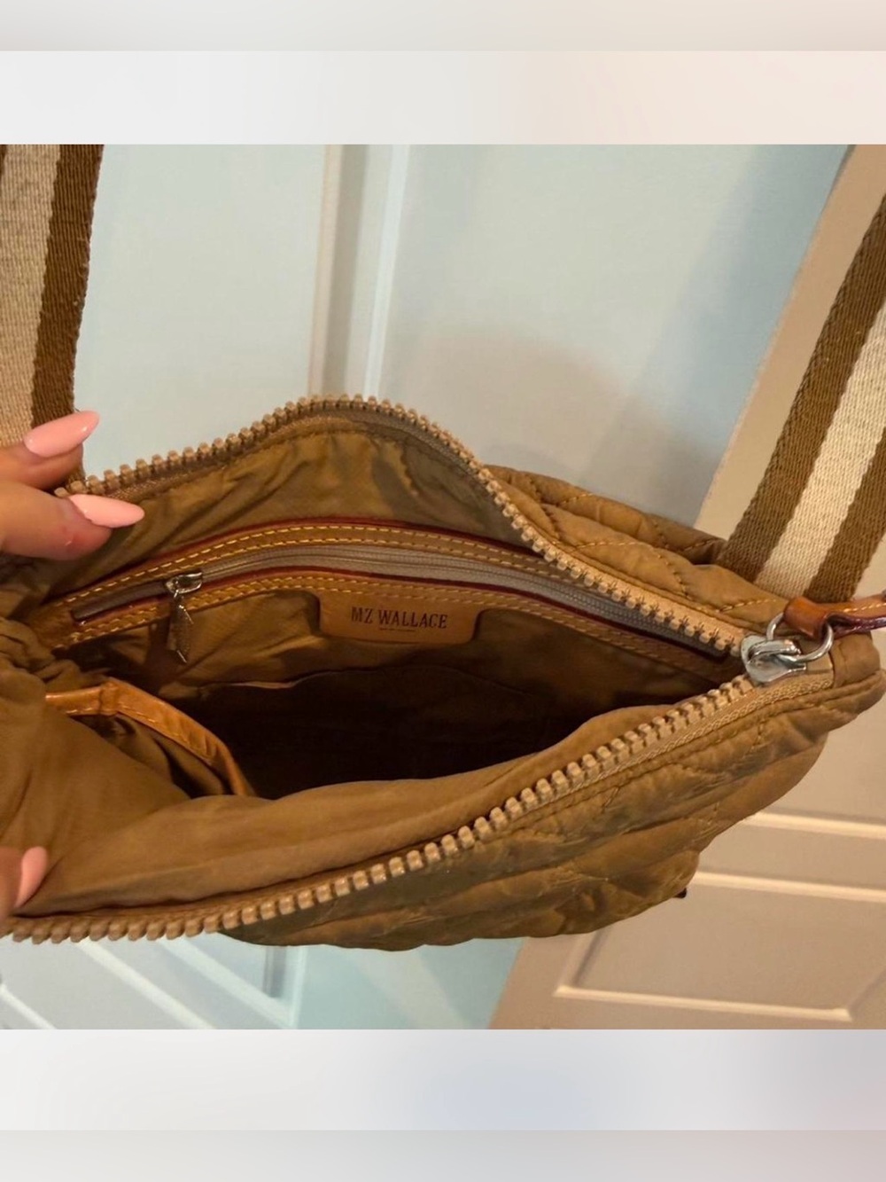 MZ Wallace Tan Metro Flat Quilted Crossbody Bag - Picture 9 of 10